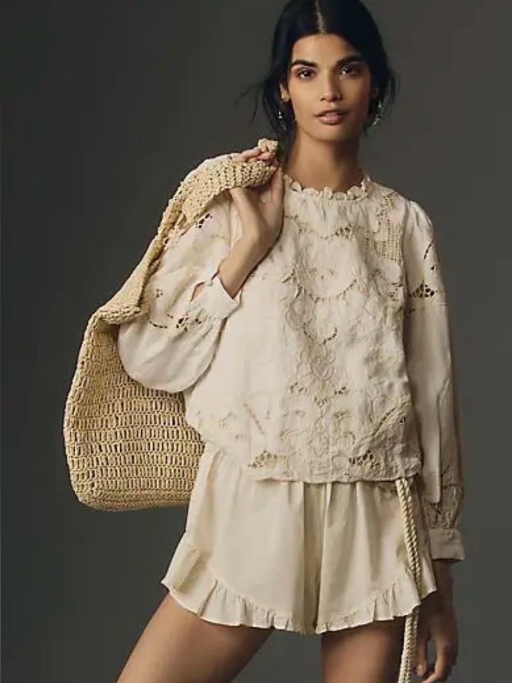Long Sleeve Lainie Lace Cutwork Blouse by Anthropologie